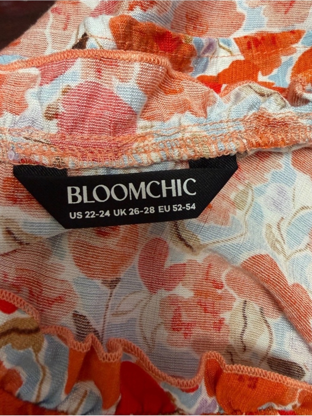 BloomChic Plus Size 22-24 Orange Floral Ruffle Neck Tunic Top - Picture 8 of 10